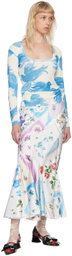 Yuhan Wang White & Blue Graphic Long Sleeve T-Shirt