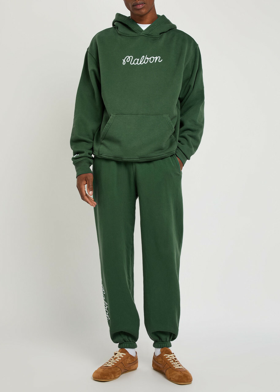 Malbon Fesque Embroidered Cotton Hooded Sweatshirt Green