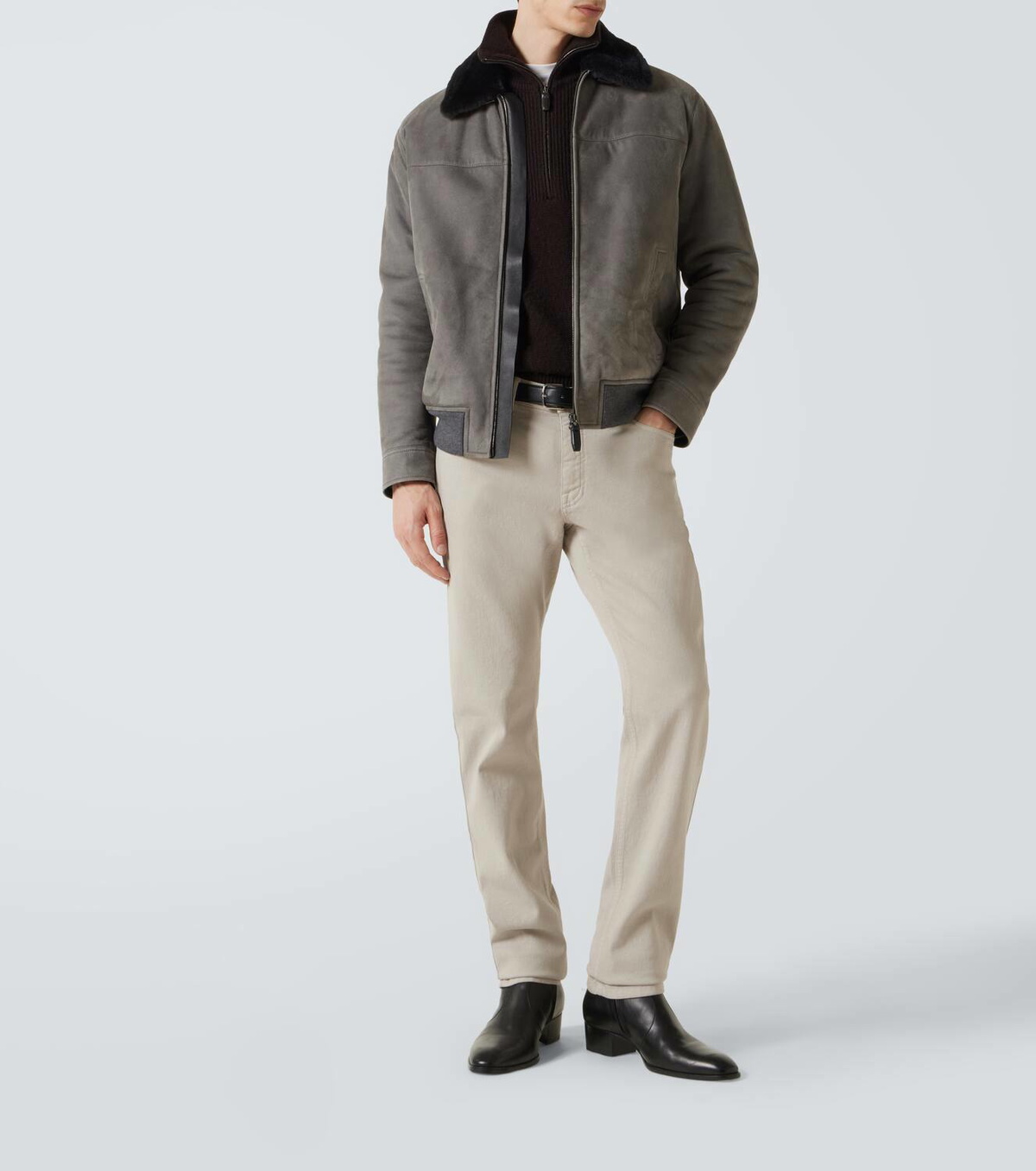 Brioni Shearling-trimmed suede bomber jacket