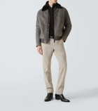 Brioni Shearling-trimmed suede bomber jacket