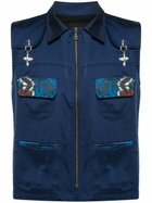Labrum London Blue Geometric-Print Zip-Up Gilet