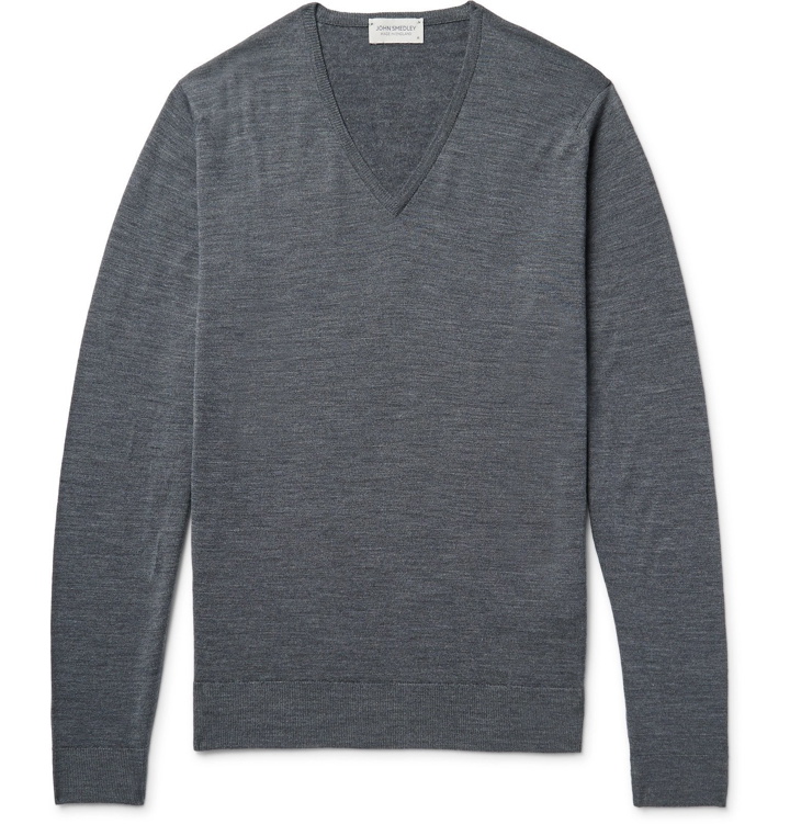 Photo: John Smedley - Blenheim Mélange Merino Wool Sweater - Gray