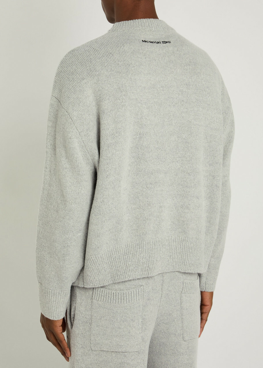 Mki Miyuki Zoku Logo-embroidered Brushed Knit Jumper Light Grey
