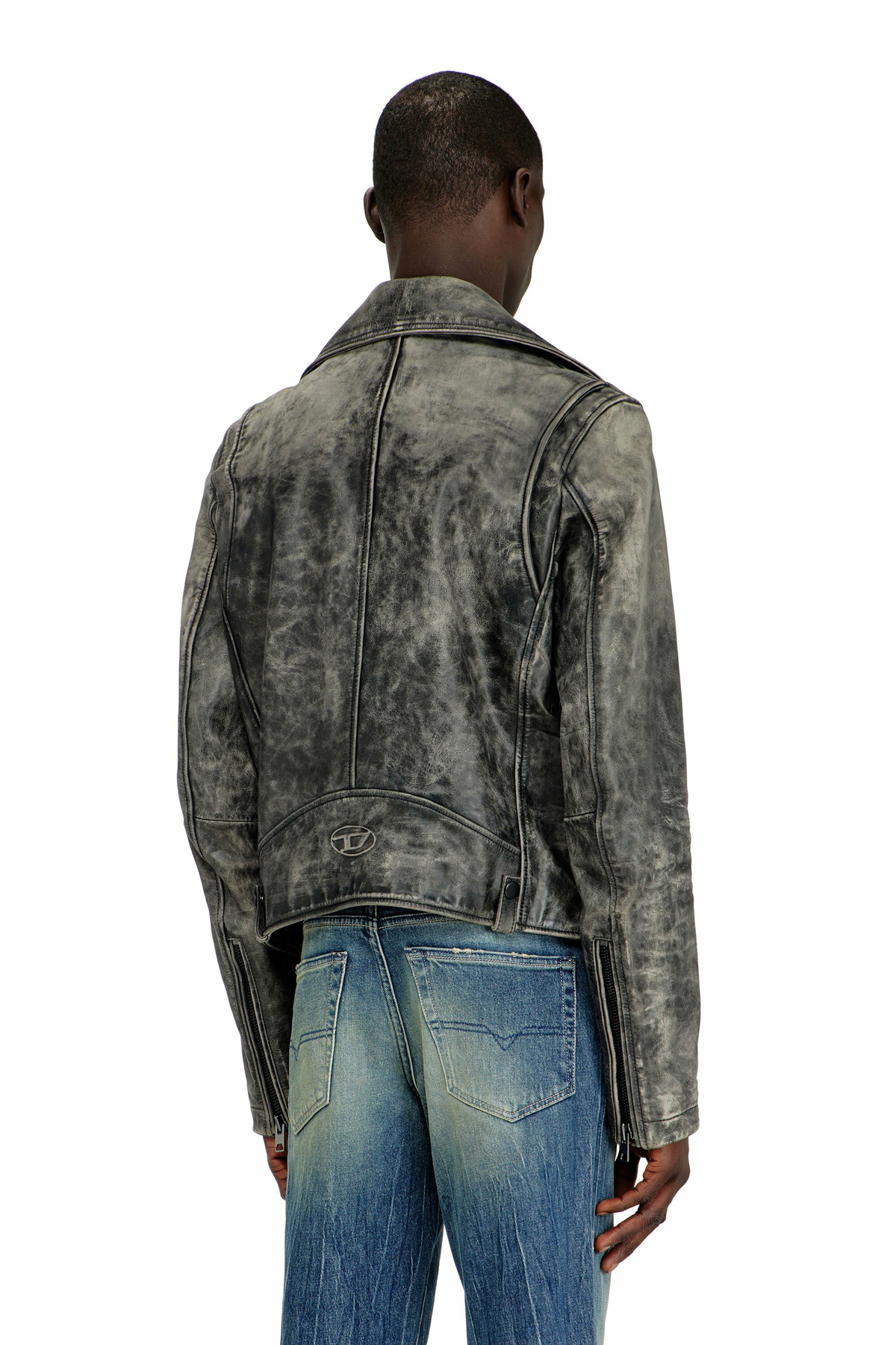 Diesel Biker jacket in treated leather - Leather jackets Mens in Grey