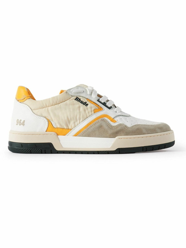 Photo: Rhude - Racing Logo-Embroidered Leather, Suede and Shell Sneakers - White