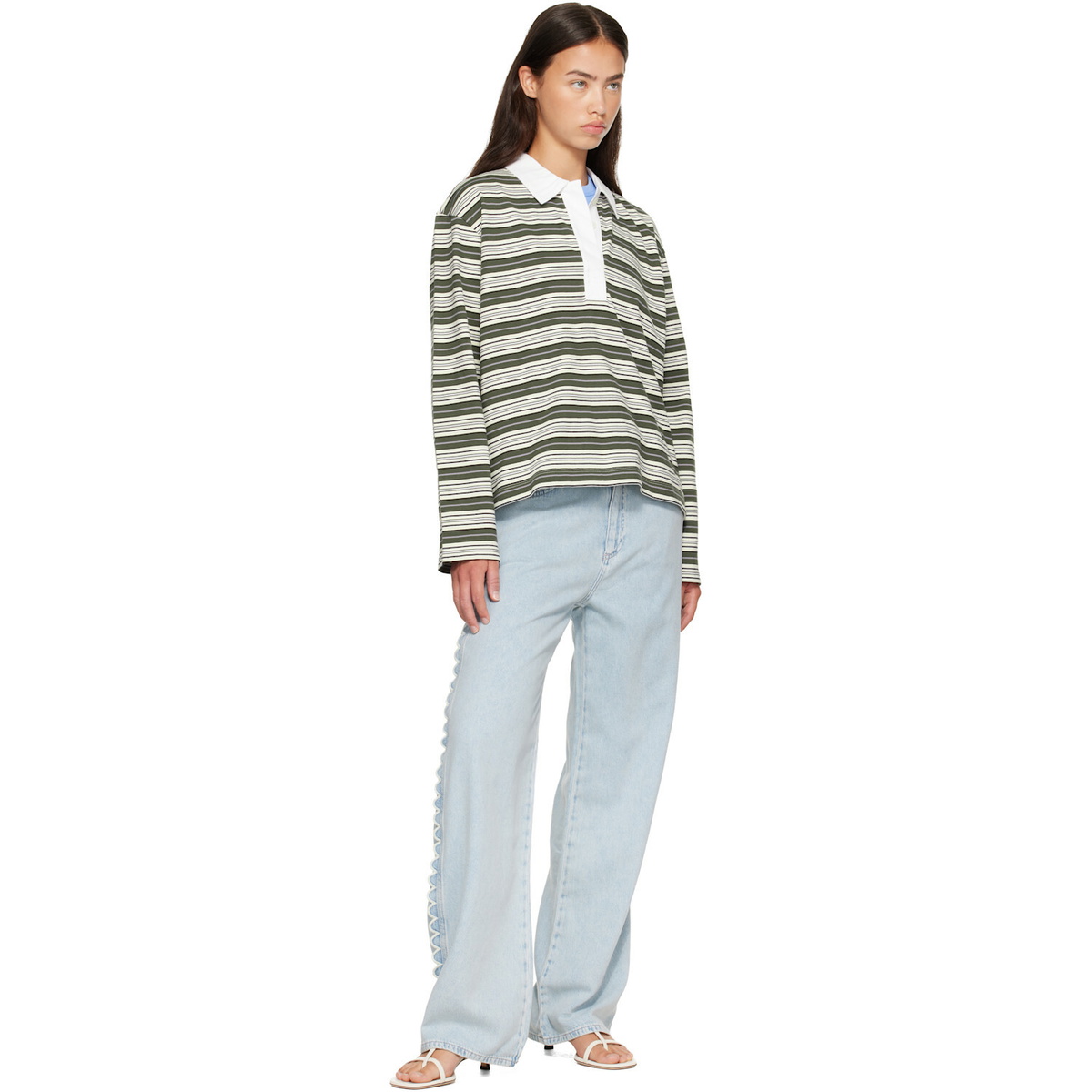 rag & bone Green Kelly Boxy Striped Long-Sleeve Polo