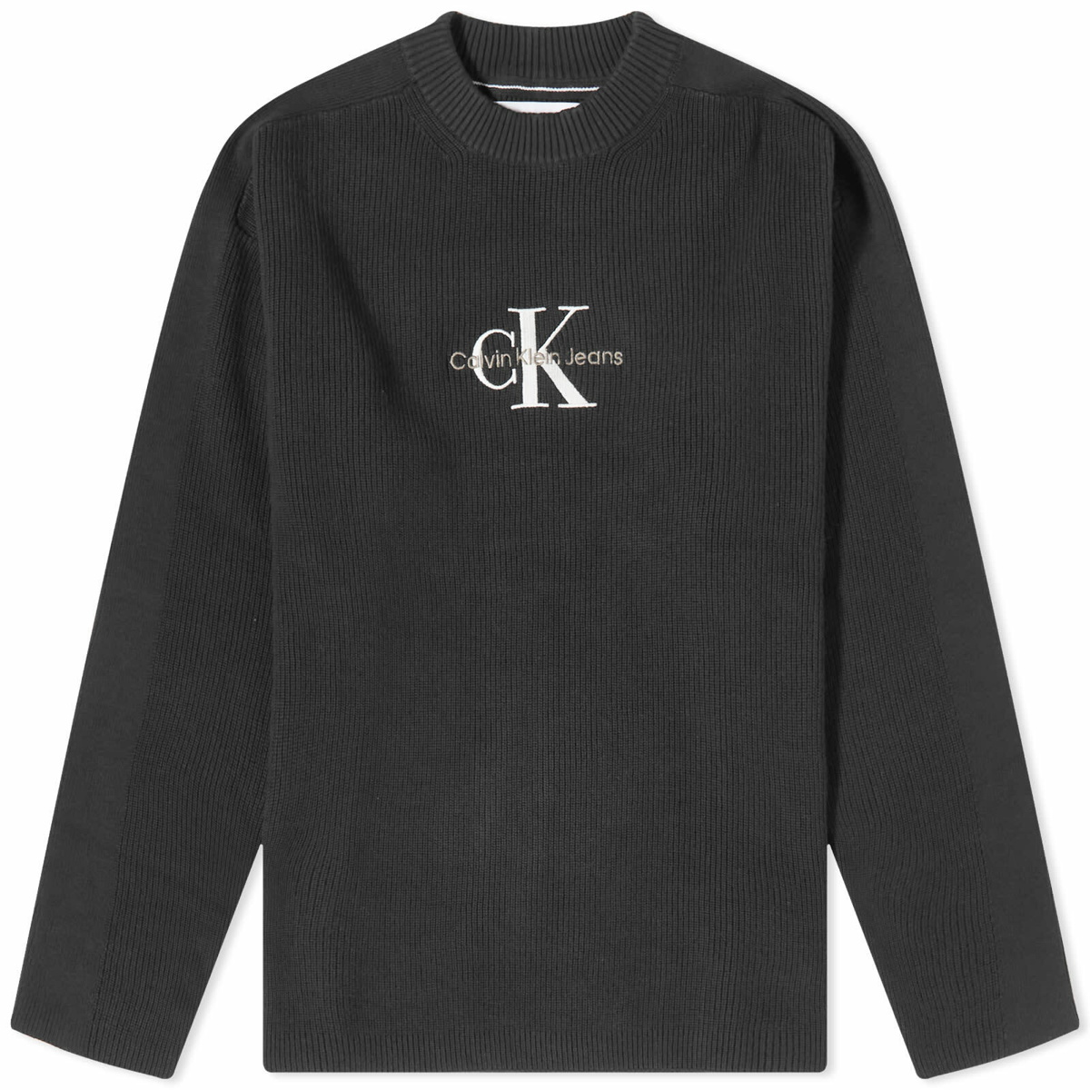 Calvin Klein Monogram Logo Jacquard Crewneck Sweater in Blue for