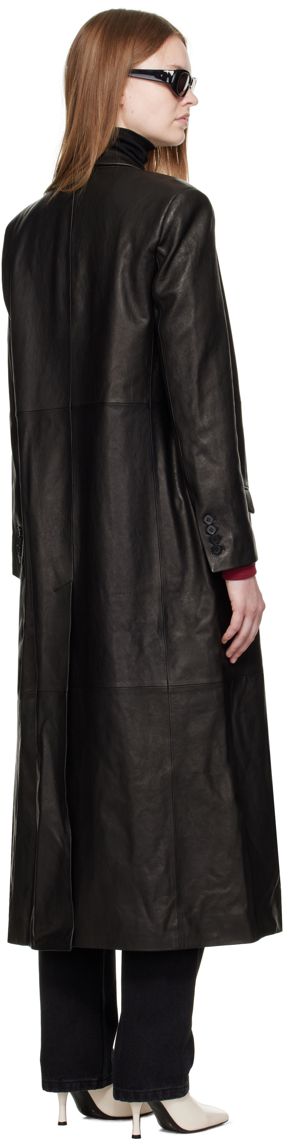 R2W Black Bakel Maxi Leather Coat