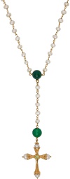 VEERT Gold & Green Peridot Pearl Rosary Necklace