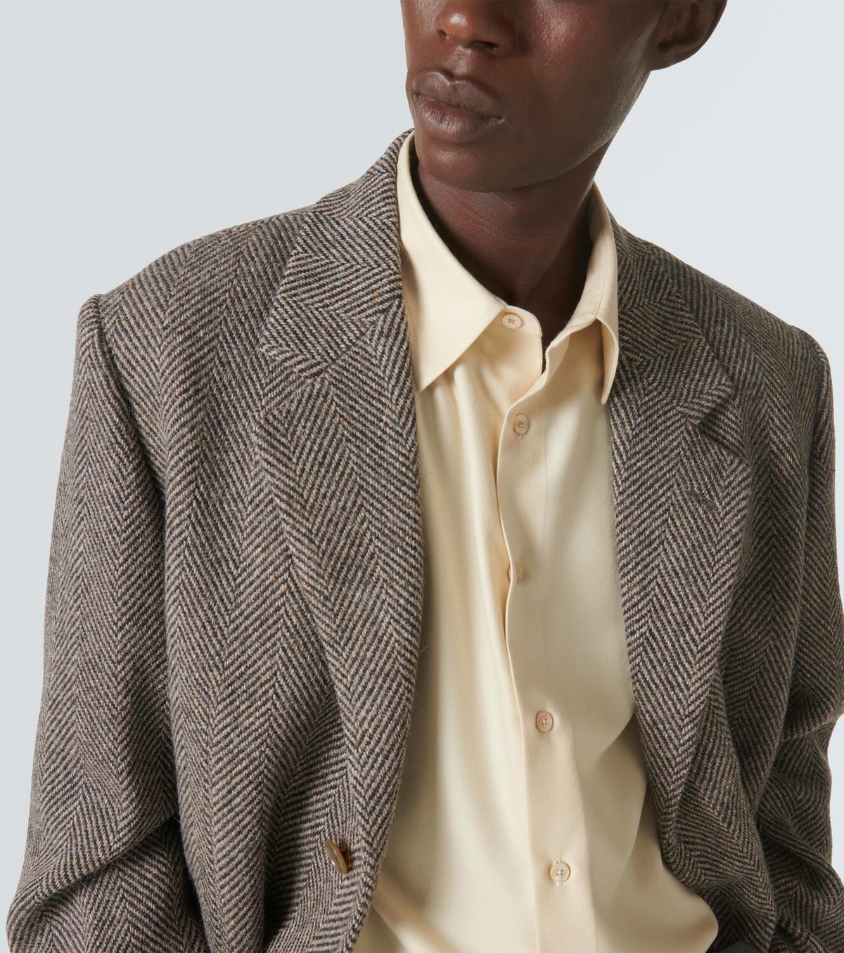 Auralee Herringbone wool and alpaca tweed coat Auralee