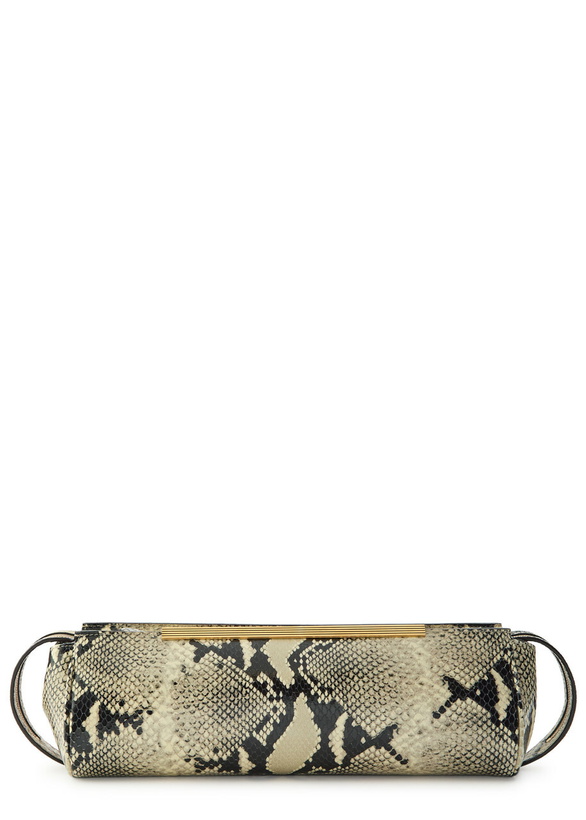 Photo: Khaite Donna Snake-effect Leather Clutch - Natural - One Size