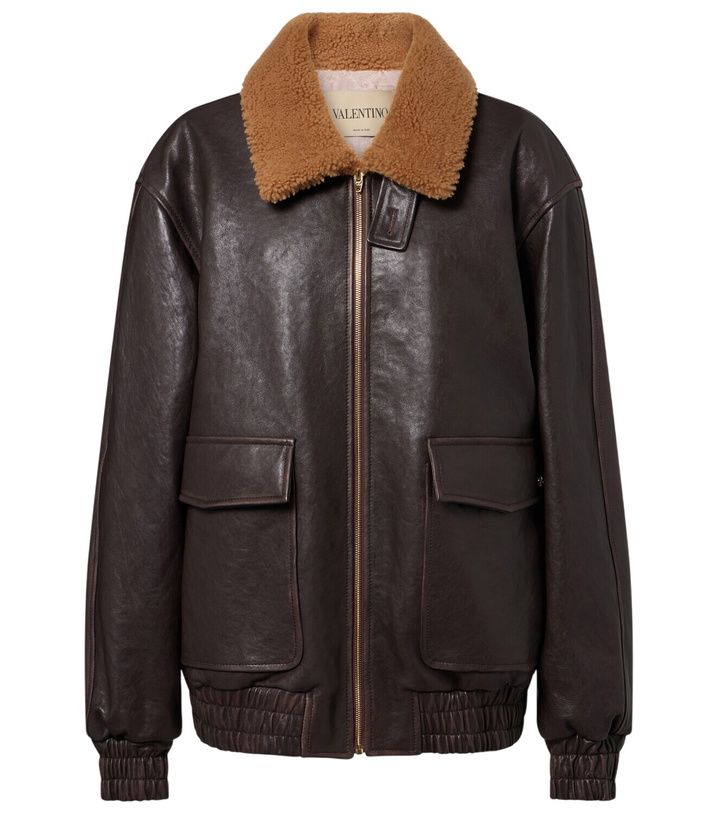 Photo: Valentino Caban Shearling-trimmed leather bomber jacket