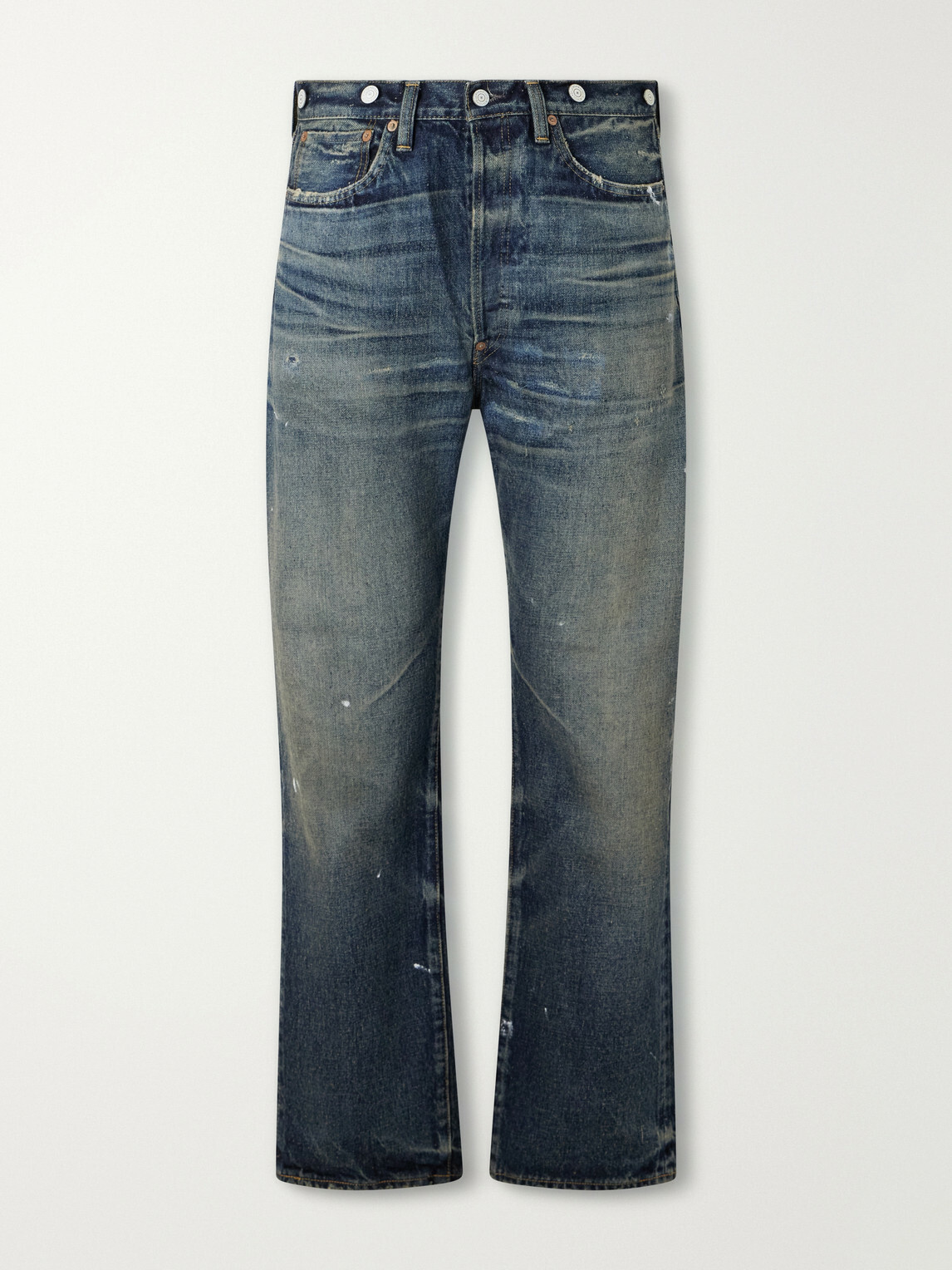 Junya Watanabe - Distressed Paint-Splattered Flared Jeans - Blue