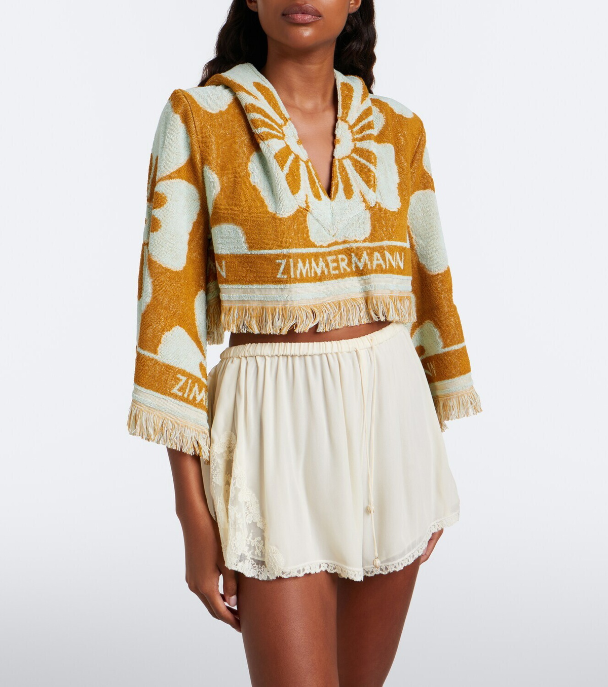 Zimmermann Fairlight floral cropped terry hoodie