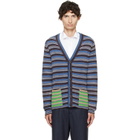 Maison Margiela Blue Striped Wool Cardigan