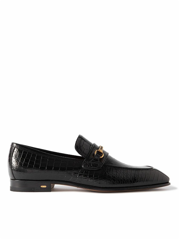 Photo: TOM FORD - Bailey Embellished Croc-Effect Leather Loafers - Black