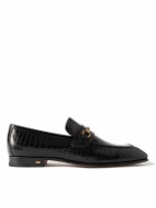 TOM FORD - Bailey Embellished Croc-Effect Leather Loafers - Black