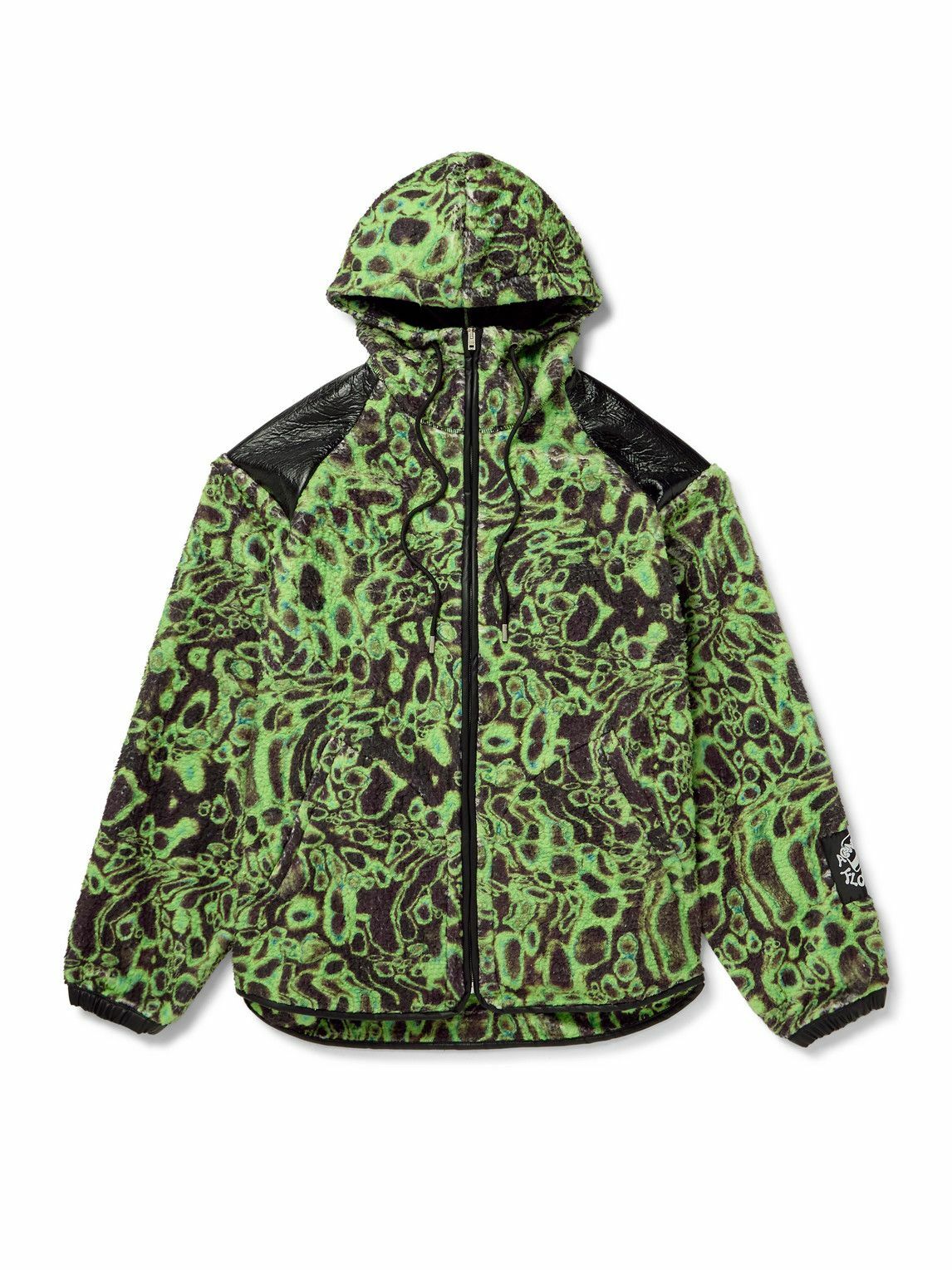 Acne Studios - Printed Fleece and Crinkled Faux Leather Hooded