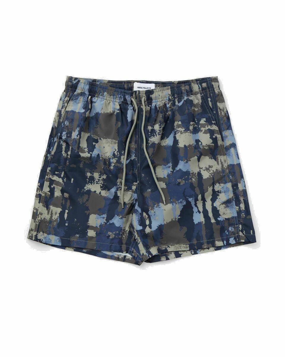 Photo: Norse Projects Hauge Printed Swimmers Blue - Mens - Swimwear
