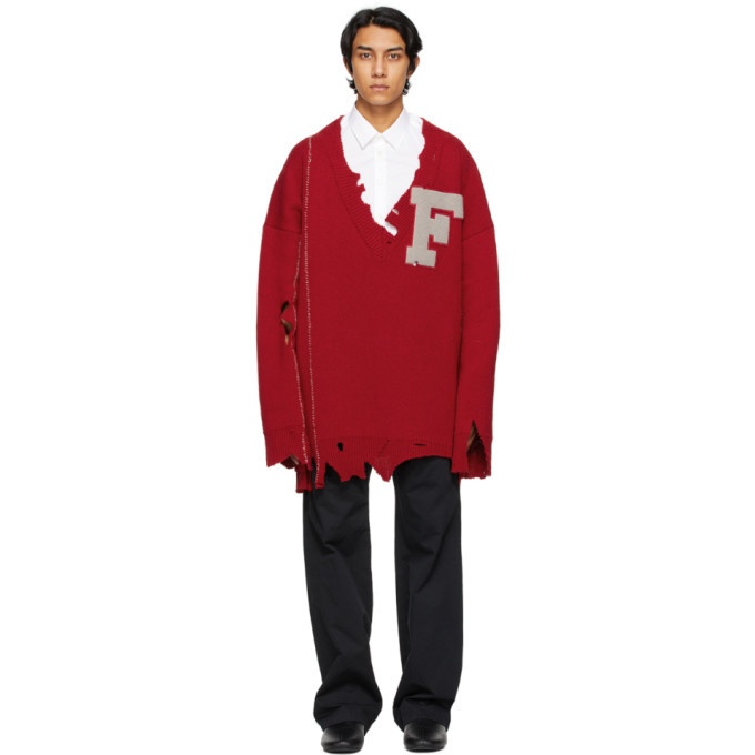 Photo: Raf Simons Red Oversized Destroyed F Sweater