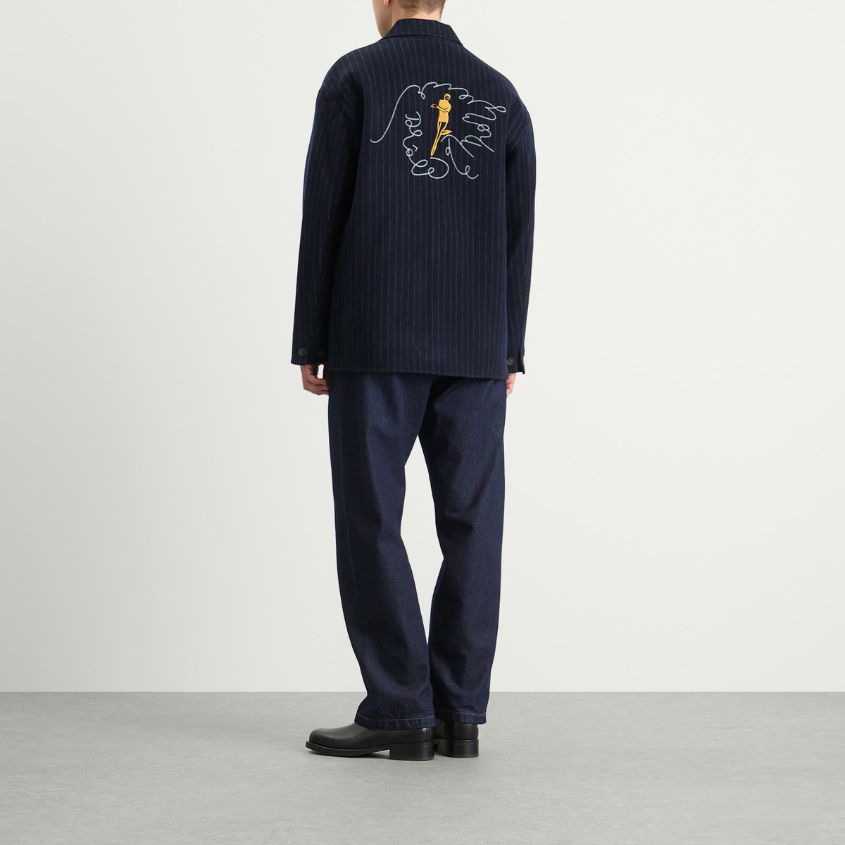 Drôle de Monsieur Men's Drole De Monsieur Pinstriped Jacket in Dark Navy