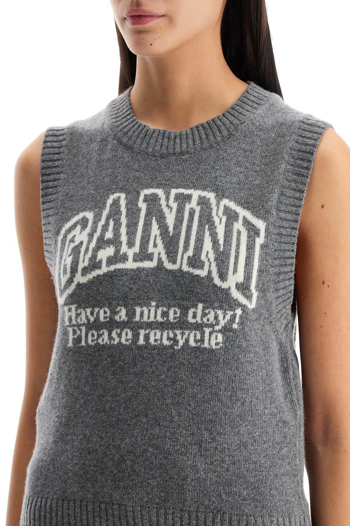 【送料&関税込】Ganni Knitted Vest With Logo GANNI knitted vest with logo Grey GANNI