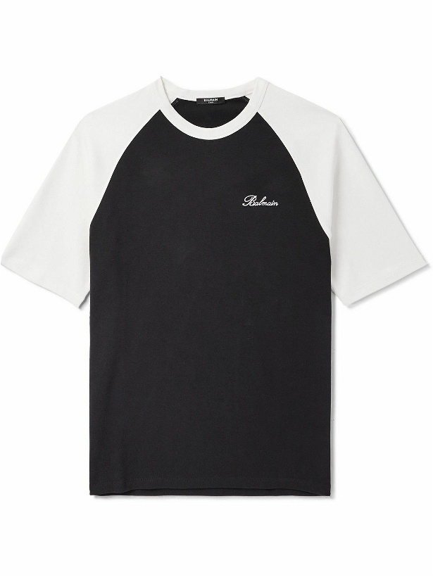 Photo: Balmain - Slim-Fit Logo-Embroidered Stretch-Cotton Jersey T-Shirt - Black