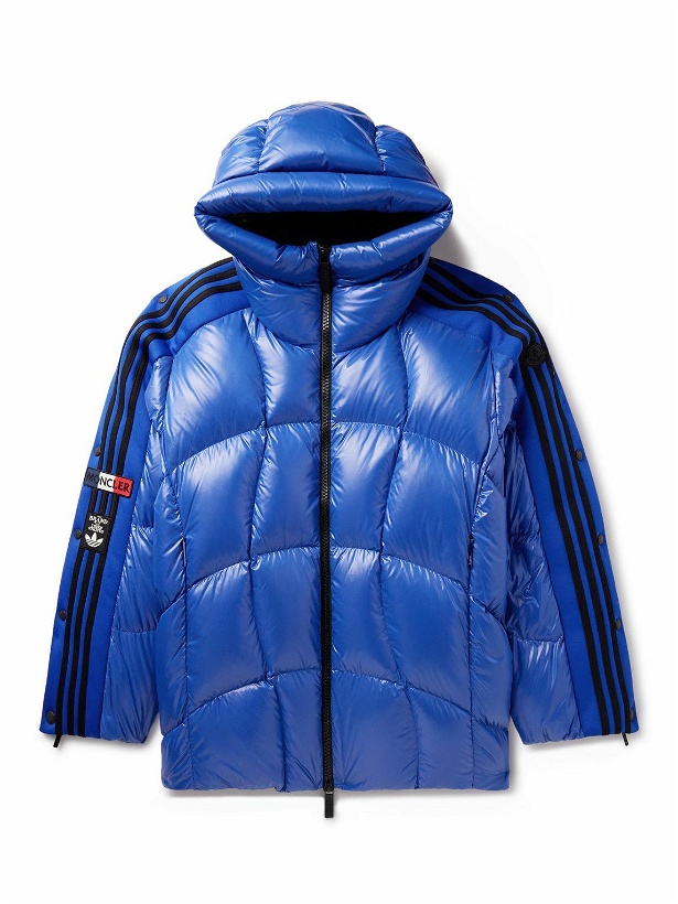 Photo: Moncler Genius - adidas Originals Beiser Tech Jersey-Trimmed Quilted Glossed-Shell Hooded Down Jacket - Blue
