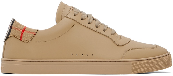 Photo: Burberry Beige Leather & Check Cotton Sneakers