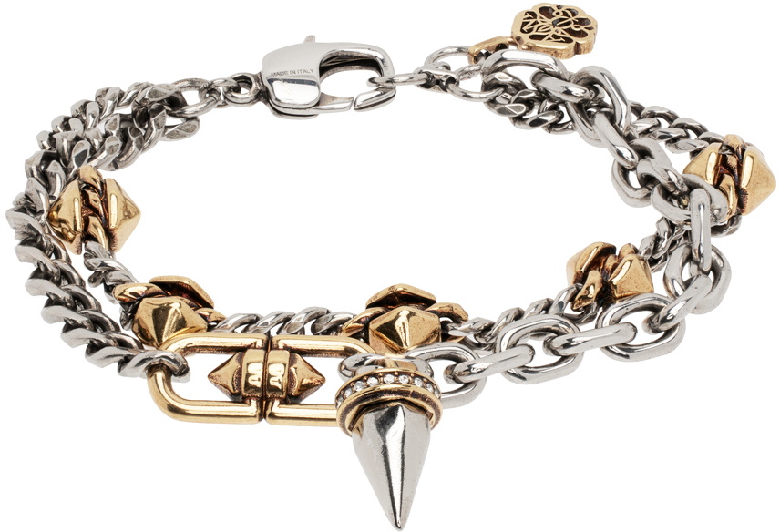 Alexander McQueen Silver & Gold Punk Stud Bracelet Alexander McQueen