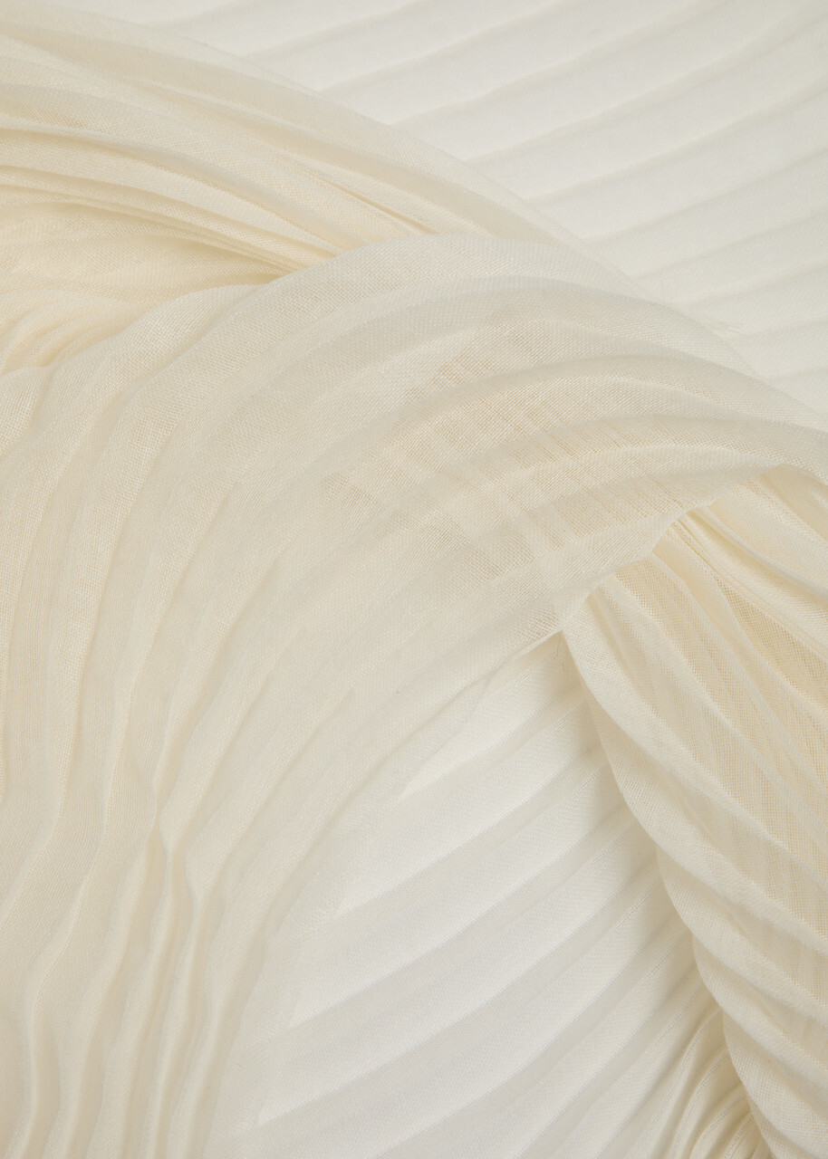 Issey Miyake Feather Pleated Semi-sheer Woven Stole - White - One Size