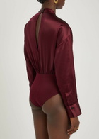 Esse Studios Illi Wrap-effect Silk Bodysuit Burgundy
