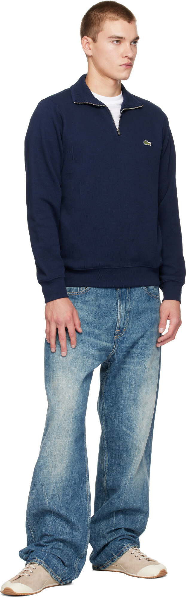 Lacoste Navy Zip-Up High Neck Interlock Sweatshirt