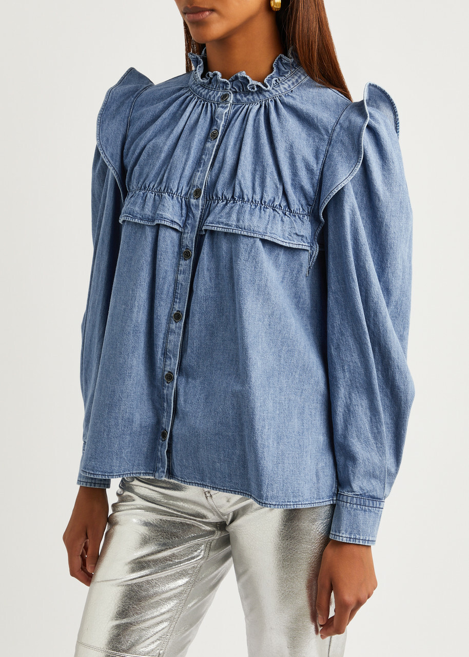 Isabel Marant étoile Idety Ruffled Denim Blouse Blue Isabel Marant