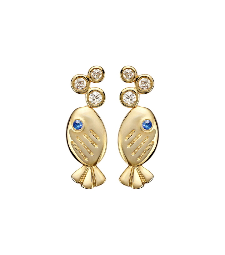 Photo: Yvonne Léon Sous L'eau 9kt gold earrings with diamonds and sapphires