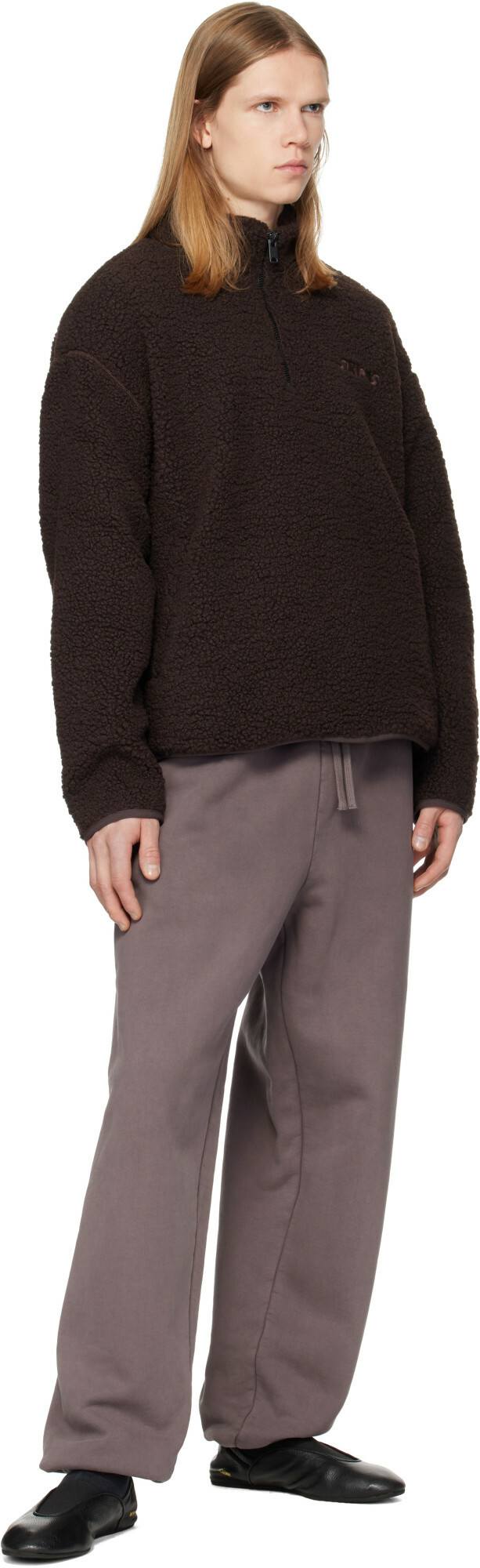 SKIMS Brown Sherpa Quarter Zip Sweater