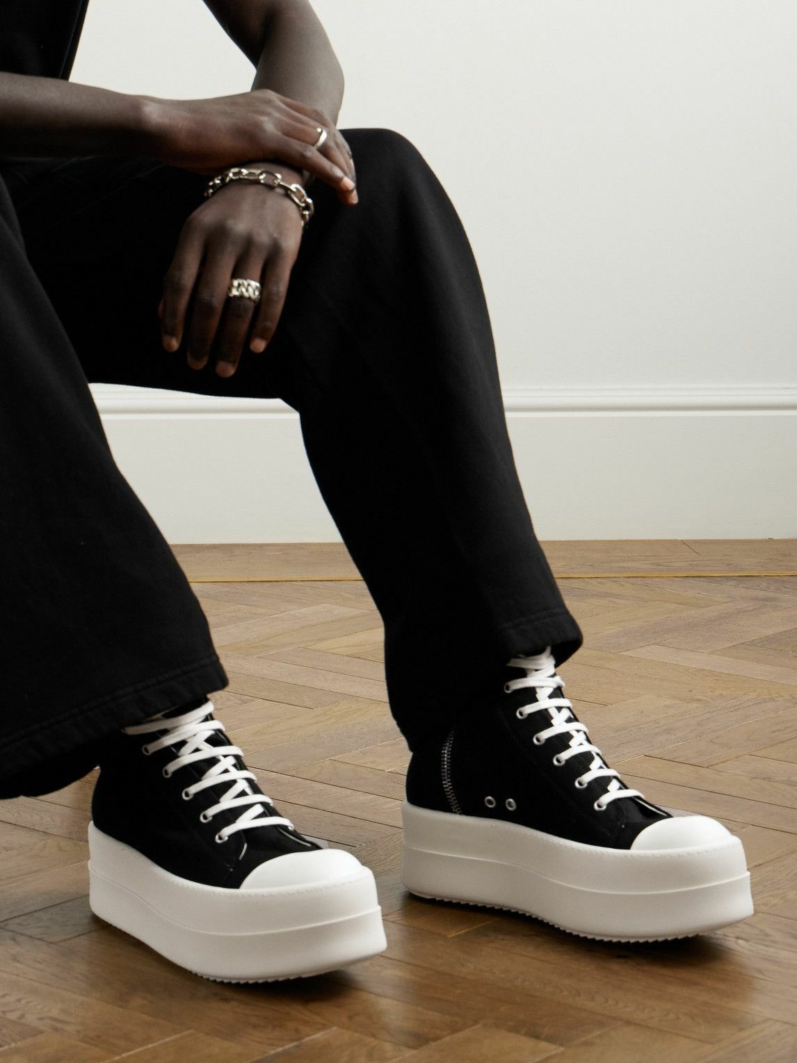 DRKSHDW denim high-top platform sneakers in black - Rick Owens