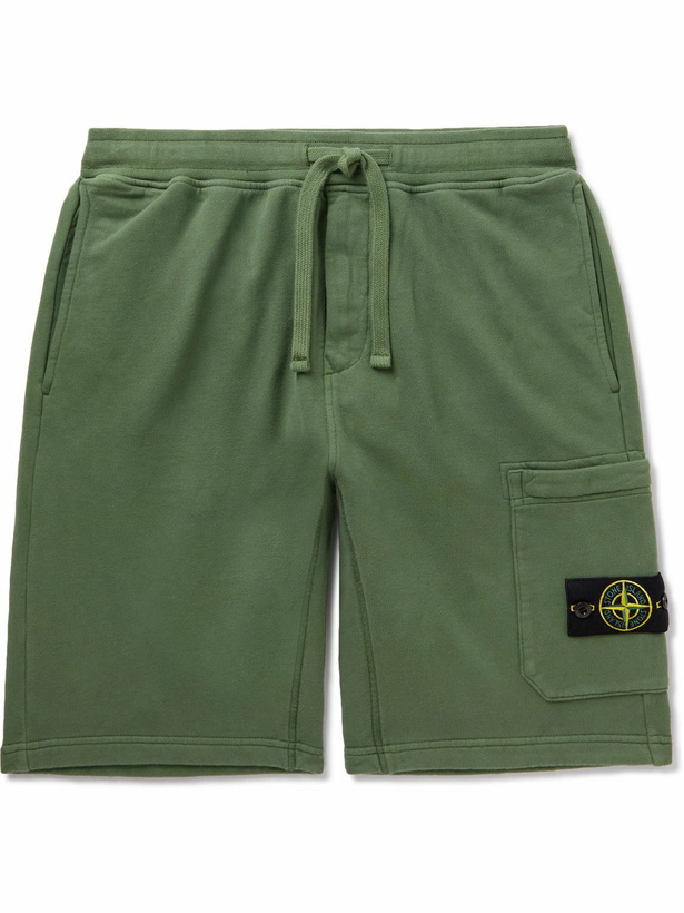 Photo: Stone Island - Straight-Leg Logo-Appliquéd Cotton-Jersey Drawstring Shorts - Green