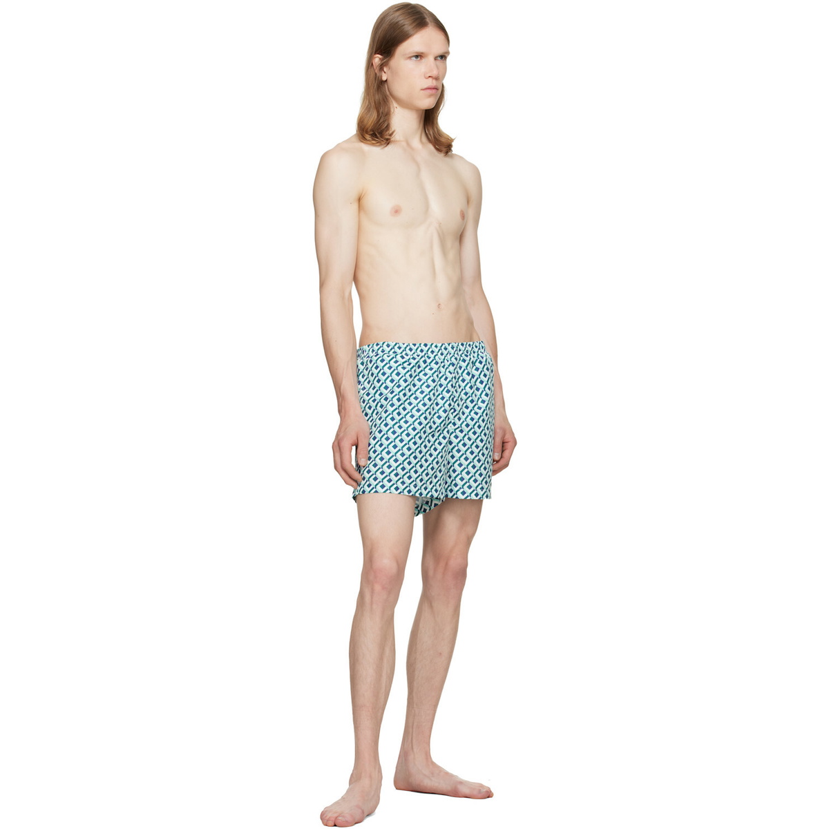 Casablanca White & Green Cubist Monogram Printed Swim Shorts