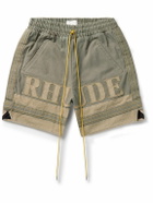 Rhude - Straight-Leg Logo-Appliquéd Striped Cotton-Canvas Drawstring Shorts - Green