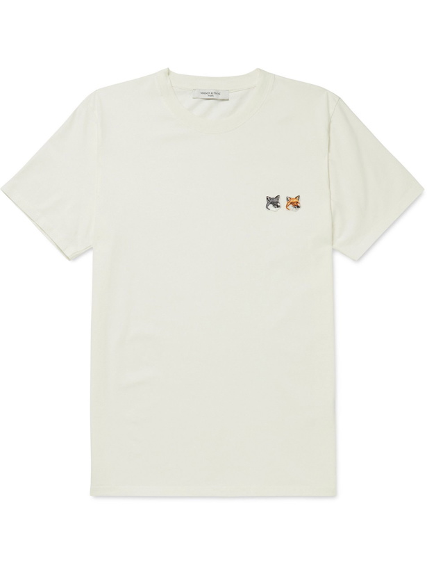 Photo: MAISON KITSUNÉ - Logo-Appliquéd Cotton-Jersey T-Shirt - Neutrals