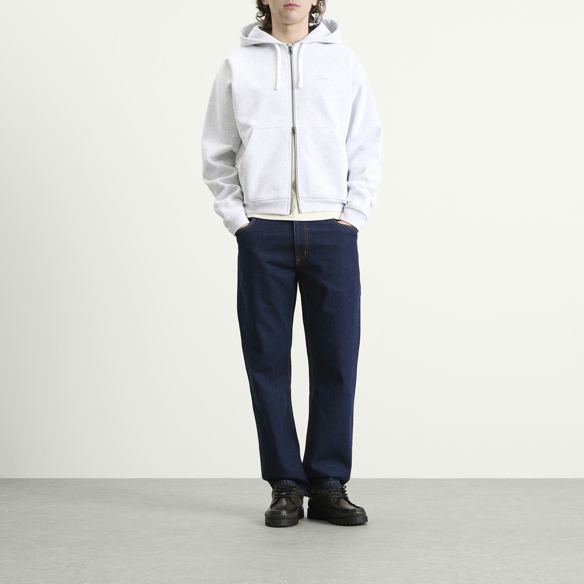 Dime Cursive Small Logo Zip Hoodie in Ash