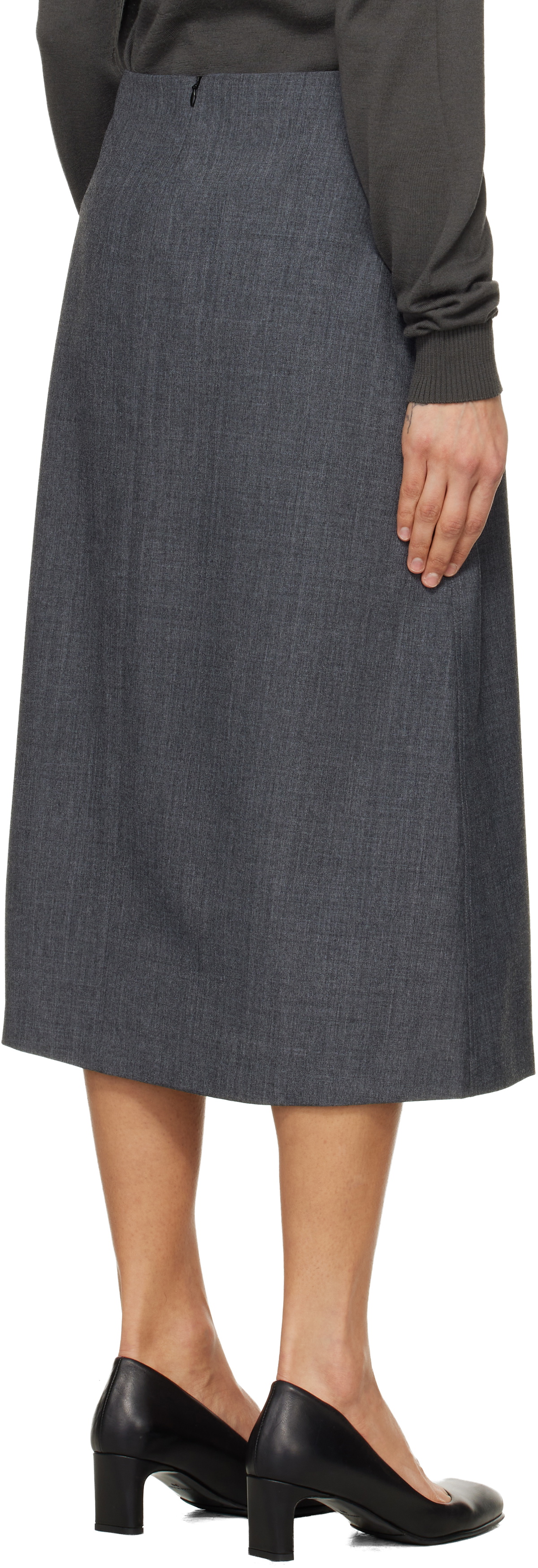 TONYWACK Gray Wool Midi Skirt