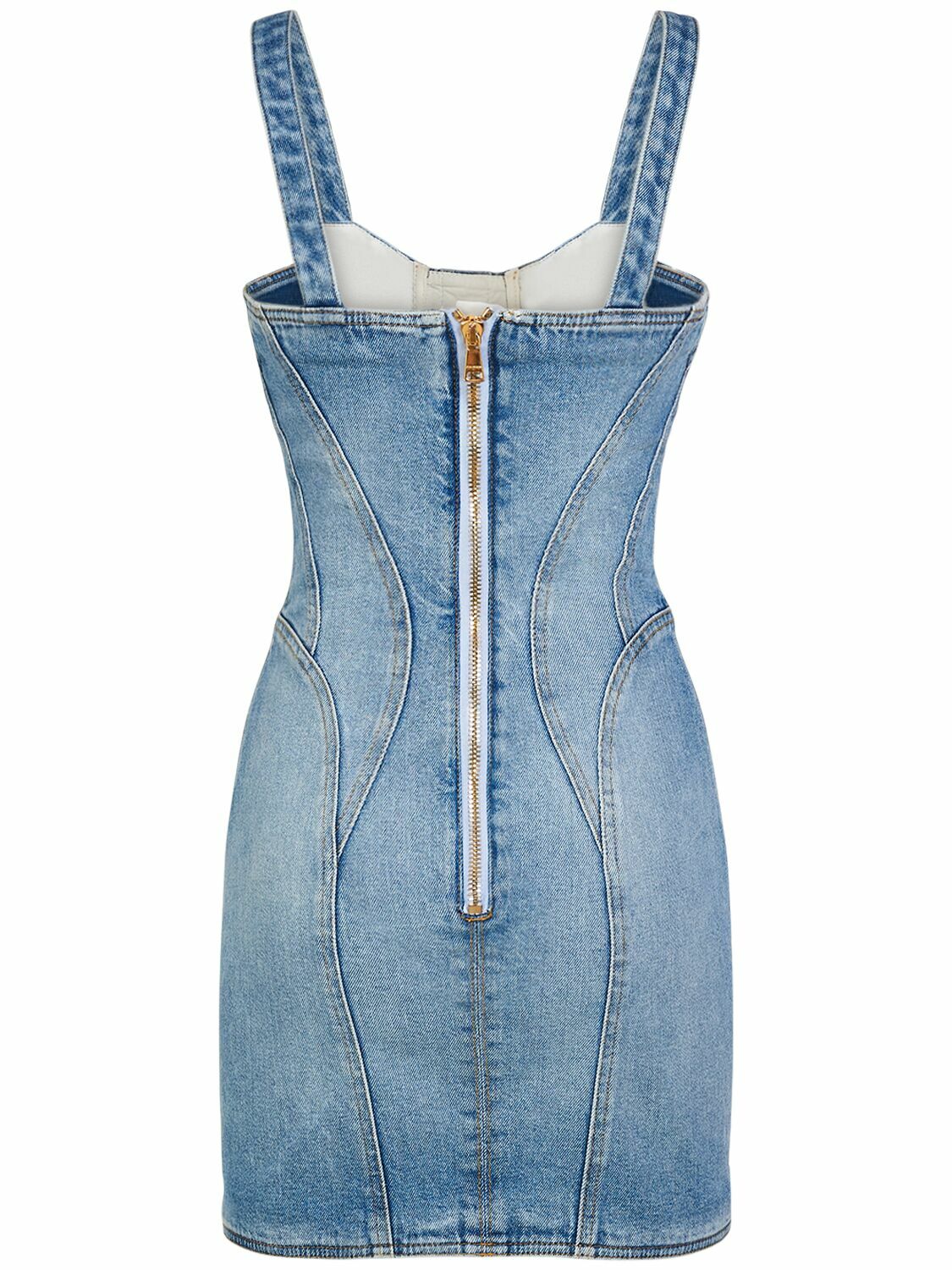 BALMAIN Stretch Cotton Denim Mini Dress Balmain