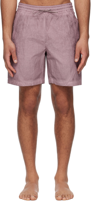 Photo: COOR Purple Lipstop Over Dying Curved Swim Shorts
