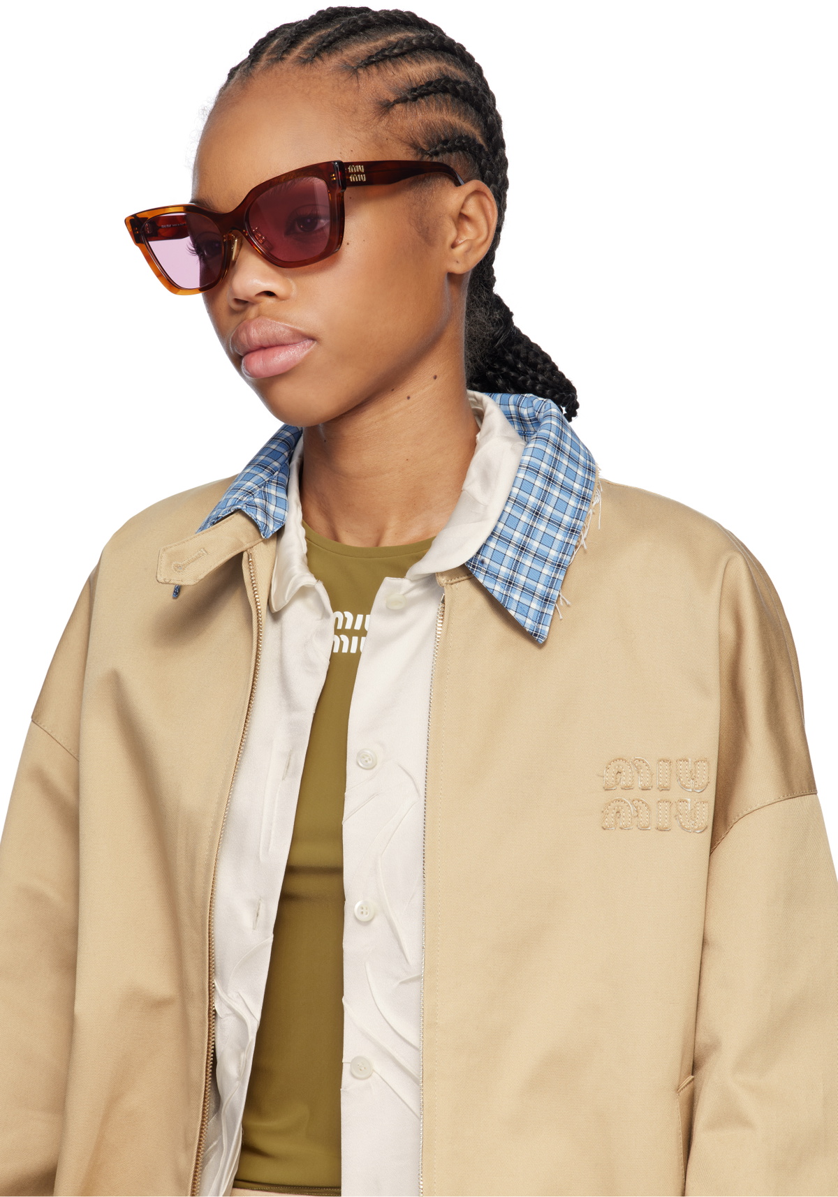 Miu Miu Eyewear Brown Cat Eye Acetate Sunglasses Miu Miu