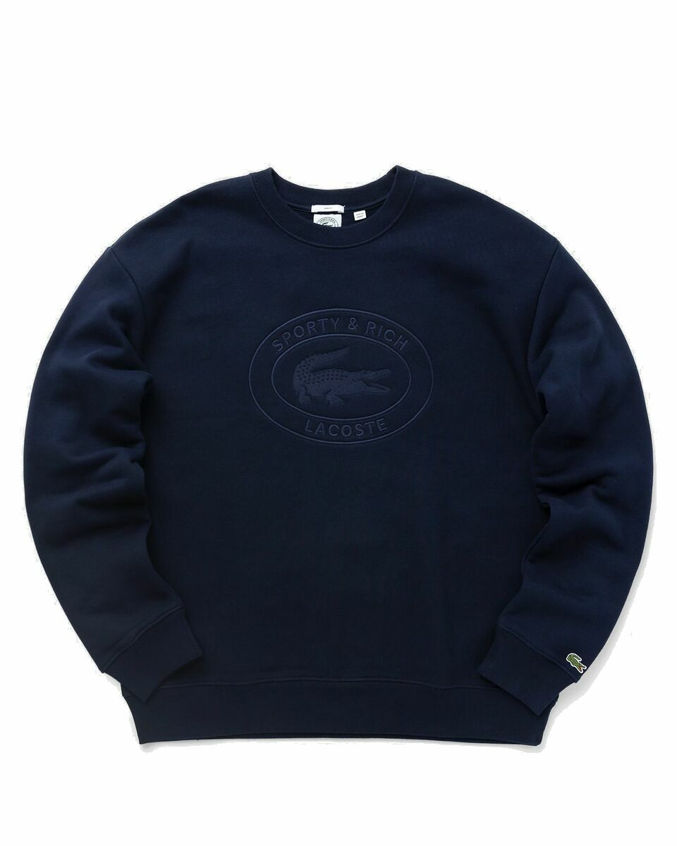 Photo: Sporty & Rich Lacoste Oval Logo Embroidered Crewneck Blue - Mens - Sweatshirts