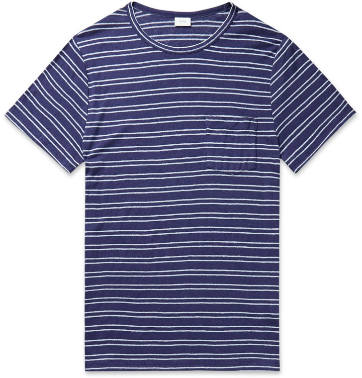 Photo: Onia - Chad Striped Linen-Blend Jersey T-Shirt - Blue