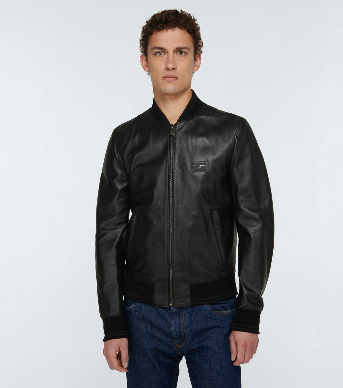 Dolce&Gabbana - Leather bomber jacket with branded plate Dolce