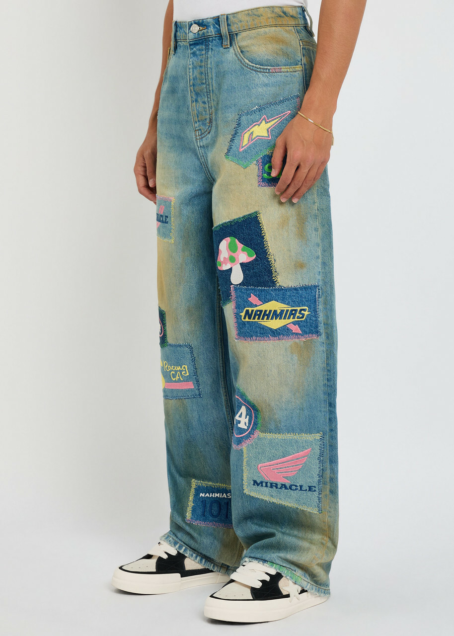 Nahmias Moto Patch Embroidered Denim